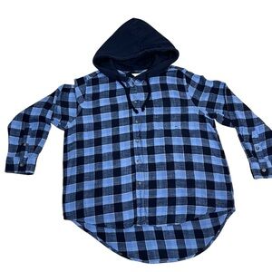 Blue and Black Plaid Hooded Womens Shirt